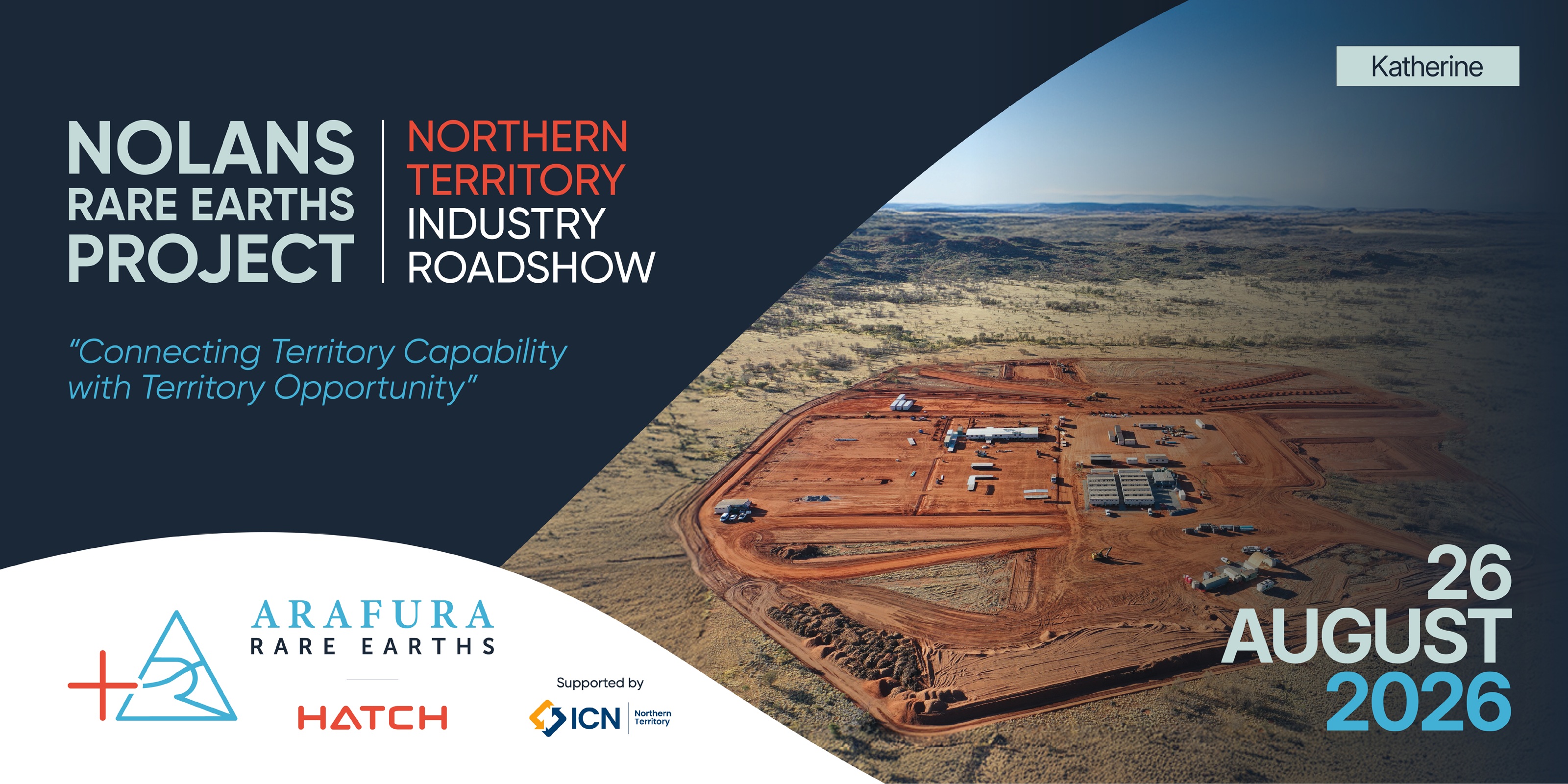 Drone footage of mine alongside Arafura, Hatch and ICN NT logos