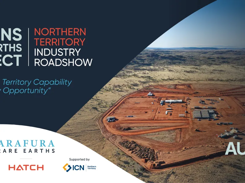 Drone footage of mine alongside Arafura, Hatch and ICN NT logos